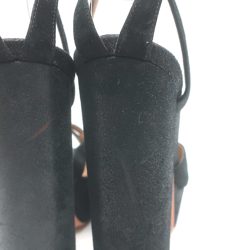 Aquazzura Luna Platform Ankle Strap Sandals Black Shimmer Suede Size 37.5