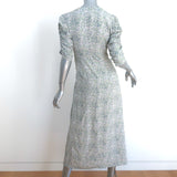 Masscob Midi Dress Bikin Sage Floral Print Silk Size Small Ruched Sleeve V-Neck