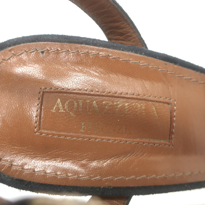 Aquazzura Luna Platform Ankle Strap Sandals Black Shimmer Suede Size 37.5