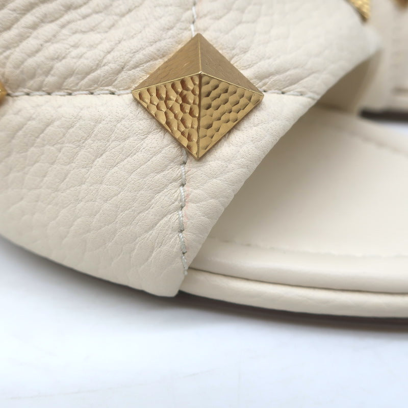 Valentino Roman Stud Quilted Slide Sandals Cream Grained Leather Size 39 US 8