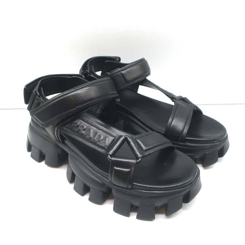 Prada Thunder Sport Sandals Black Leather Size 39 – Celebrity Owned