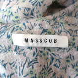 Masscob Midi Dress Bikin Sage Floral Print Silk Size Small Ruched Sleeve V-Neck