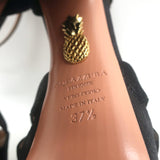 Aquazzura Luna Platform Ankle Strap Sandals Black Shimmer Suede Size 37.5