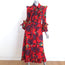 La DoubleJ Long Fancy Dress Red Parrot Print Silk Twill Size Extra Small