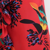La DoubleJ Long Fancy Dress Red Parrot Print Silk Twill Size Extra Small