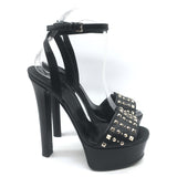 Gucci Leila Studded Platform Ankle Strap Sandals Black Leather Size 37.5