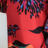 La DoubleJ Long Fancy Dress Red Parrot Print Silk Twill Size Extra Small