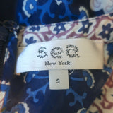 SEA Brigitte Tiered Maxi Dress Navy Paisley Print Cotton Size Small