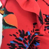 La DoubleJ Long Fancy Dress Red Parrot Print Silk Twill Size Extra Small