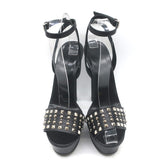 Gucci Leila Studded Platform Ankle Strap Sandals Black Leather Size 37.5