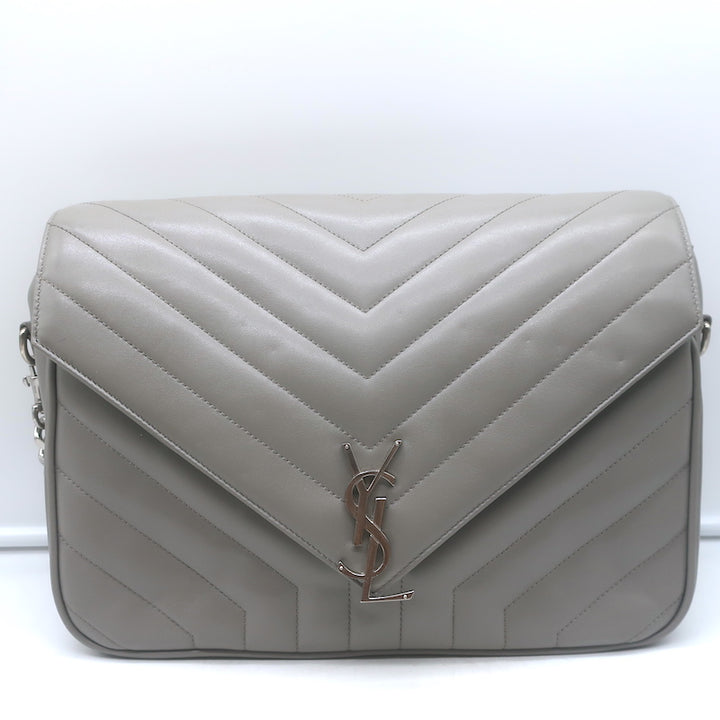 Saint Laurent Loulou Large Crossbody Gray Quilted Leather Chain Strap Bag