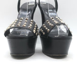 Gucci Leila Studded Platform Ankle Strap Sandals Black Leather Size 37.5