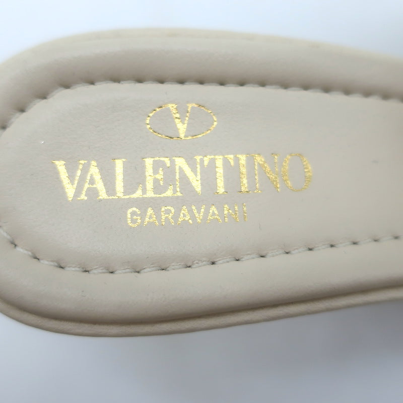 Valentino Roman Stud Quilted Slide Sandals Cream Grained Leather Size 39 US 8