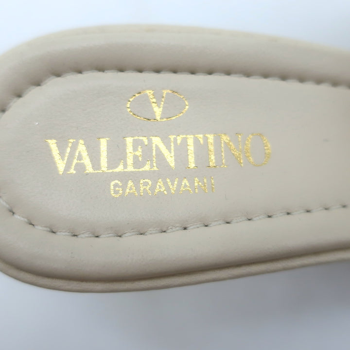 Valentino Roman Stud Quilted Slide Sandals Cream Grained Leather Size 39 US 8