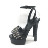 Gucci Leila Studded Platform Ankle Strap Sandals Black Leather Size 37.5
