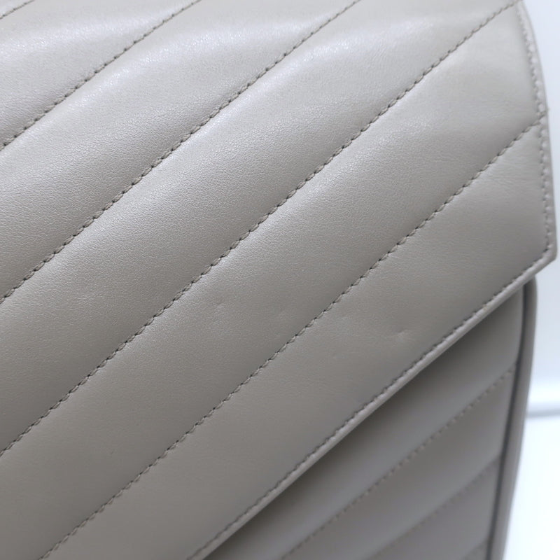 Saint Laurent Loulou Large Crossbody Gray Quilted Leather Chain Strap Bag