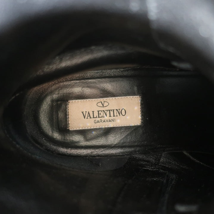Valentino Rockstud-Strap Lace-Up Combat Boots Black Leather Size 39.5