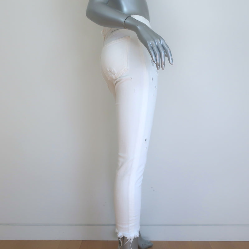 Moussy Glendale Distressed Skinny Jeans White Stretch Denim Size 26 NEW