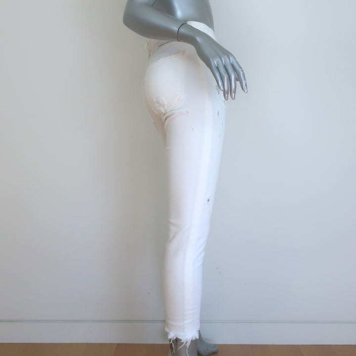 Moussy Glendale Distressed Skinny Jeans White Stretch Denim Size 26 NEW