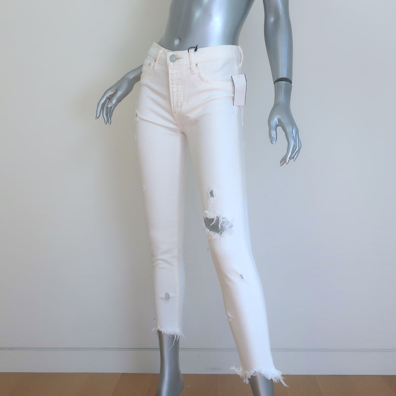 Moussy Glendale Distressed Skinny Jeans White Stretch Denim Size 26 NEW