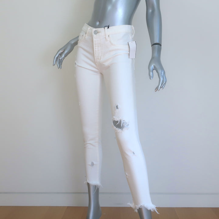 Moussy Glendale Distressed Skinny Jeans White Stretch Denim Size 26 NEW