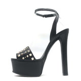 Gucci Leila Studded Platform Ankle Strap Sandals Black Leather Size 37.5