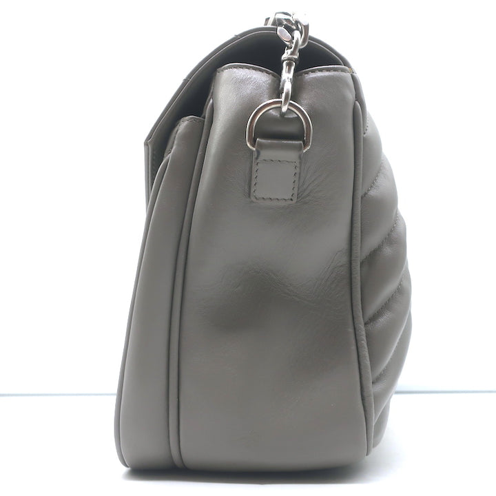 Saint Laurent Loulou Large Crossbody Gray Quilted Leather Chain Strap Bag