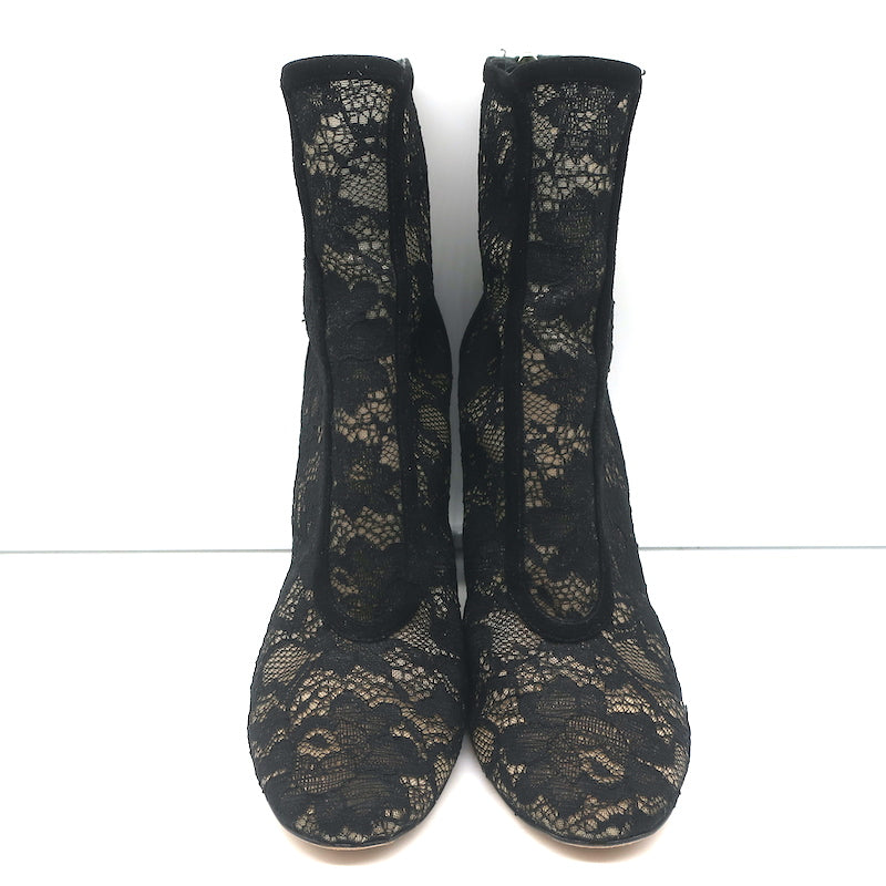 Gianvito Rossi Boleyn Boots Black Suede-Trimmed Lace Size 38.5