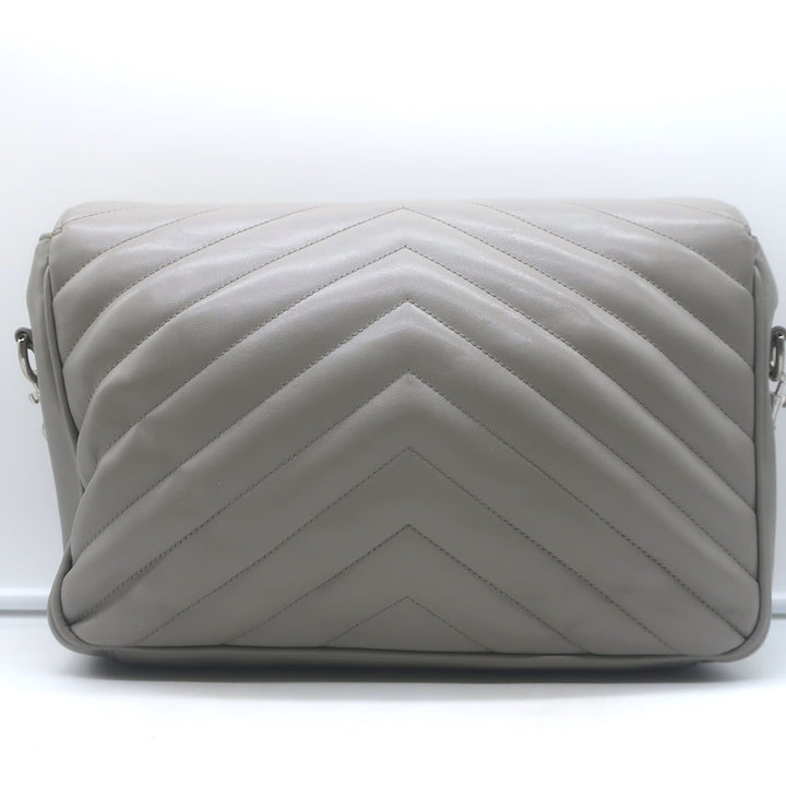 Saint Laurent Loulou Large Crossbody Gray Quilted Leather Chain Strap Bag