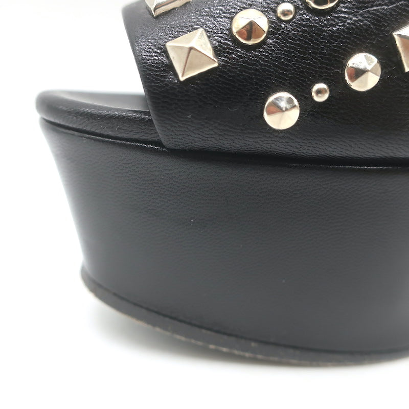 Gucci Leila Studded Platform Ankle Strap Sandals Black Leather Size 37.5
