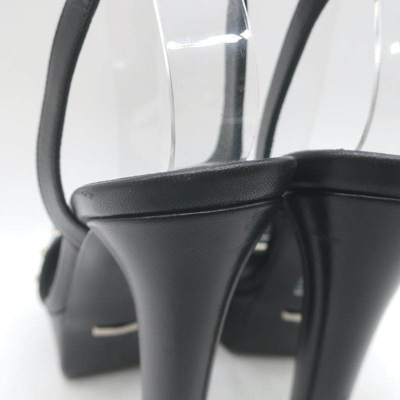 Gucci Leila Studded Platform Ankle Strap Sandals Black Leather Size 37.5