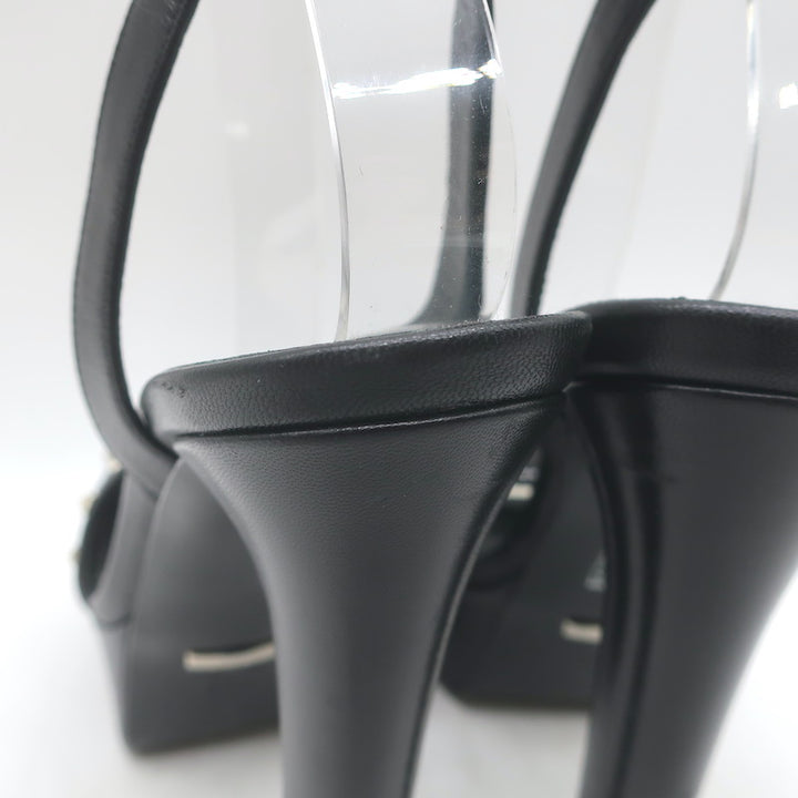 Gucci Leila Studded Platform Ankle Strap Sandals Black Leather Size 37.5
