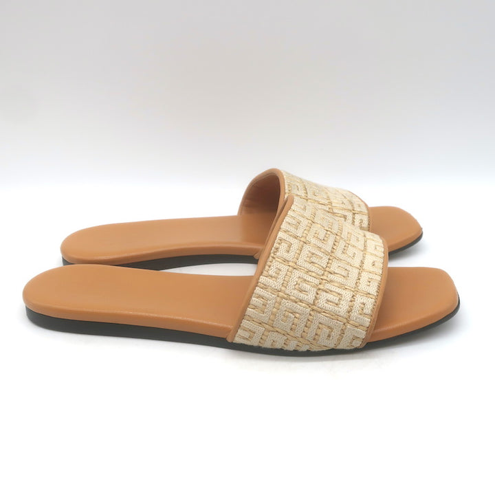 Givenchy 4G Raffia Flat Slide Sandals Beige Size 39