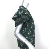 Ulla Johnson Tie-Neck Top Lilli Green Floral Print Size 6 Flutter Sleeve Blouse