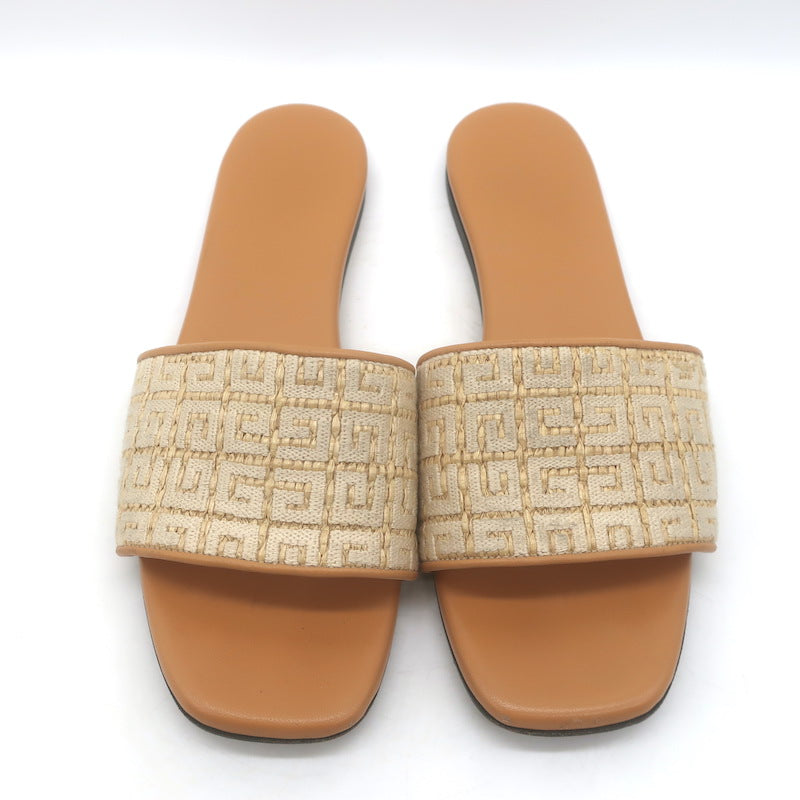 Givenchy 4G Raffia Flat Slide Sandals Beige Size 39
