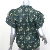 Ulla Johnson Tie-Neck Top Lilli Green Floral Print Size 6 Flutter Sleeve Blouse