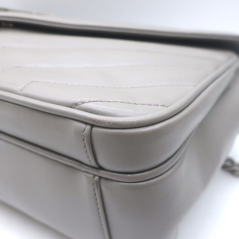 Saint Laurent Loulou Large Crossbody Gray Quilted Leather Chain Strap Bag