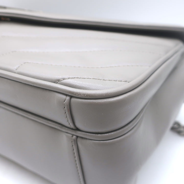 Saint Laurent Loulou Large Crossbody Gray Quilted Leather Chain Strap Bag