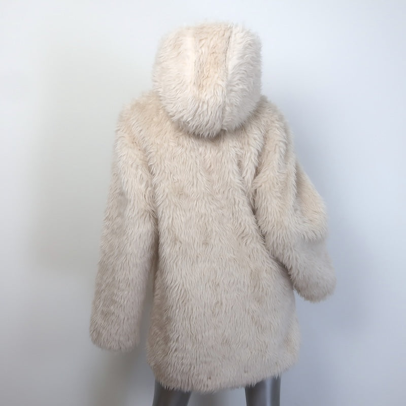 A.L.C. Winston Faux Fur Hooded Coat Cream Size Extra Small