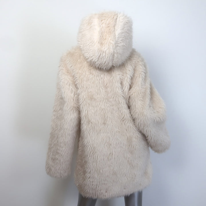 A.L.C. Winston Faux Fur Hooded Coat Cream Size Extra Small