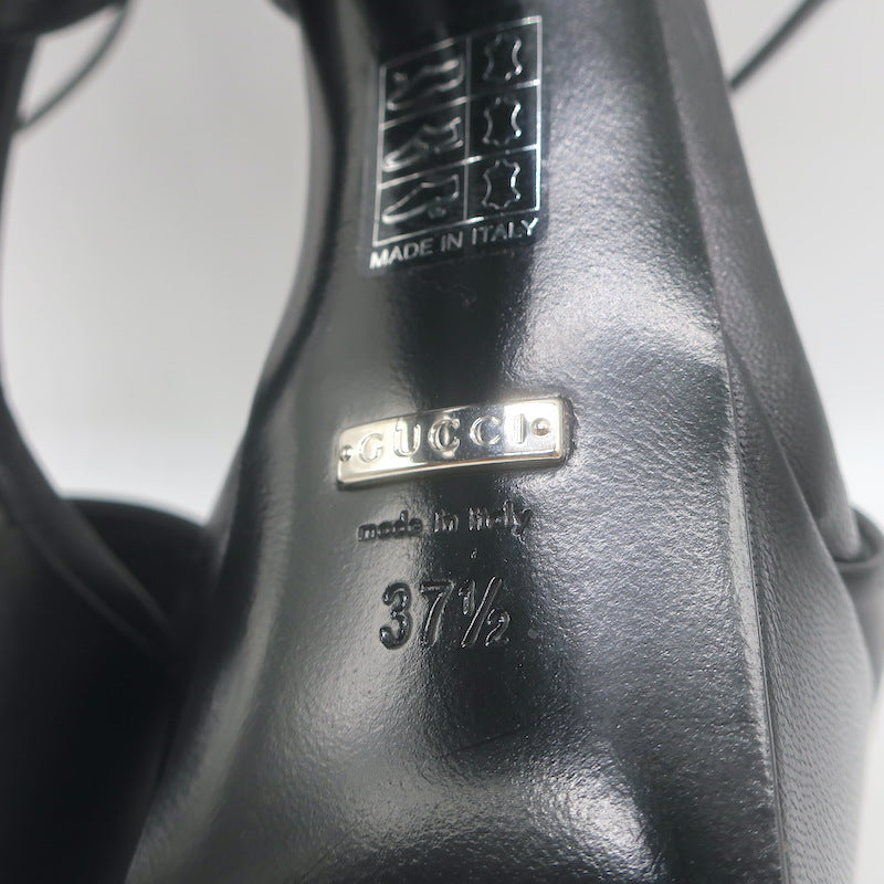 Gucci Leila Studded Platform Ankle Strap Sandals Black Leather Size 37.5