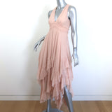 Alice + Olivia Brynn Ruffled Handkerchief Hem Midi Dress Pink Chiffon Size 6
