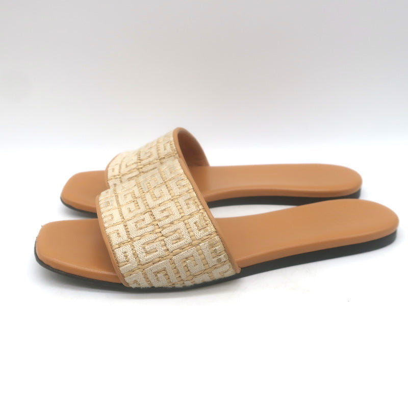 Givenchy 4G Raffia Flat Slide Sandals Beige Size 39
