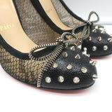 Christian Louboutin Candy Spike Pumps Black Leather & Lace Size 39 Cap Toe Heels