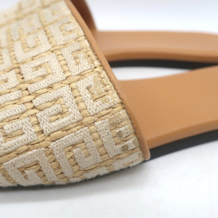 Givenchy 4G Raffia Flat Slide Sandals Beige Size 39