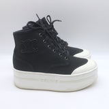 Celine Triomphe Platform High Top Sneakers Black Canvas Size 37 US 8