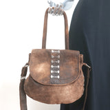Calleen Cordero Medium Studded Crossbody Flap Bag Brown Distressed Leather