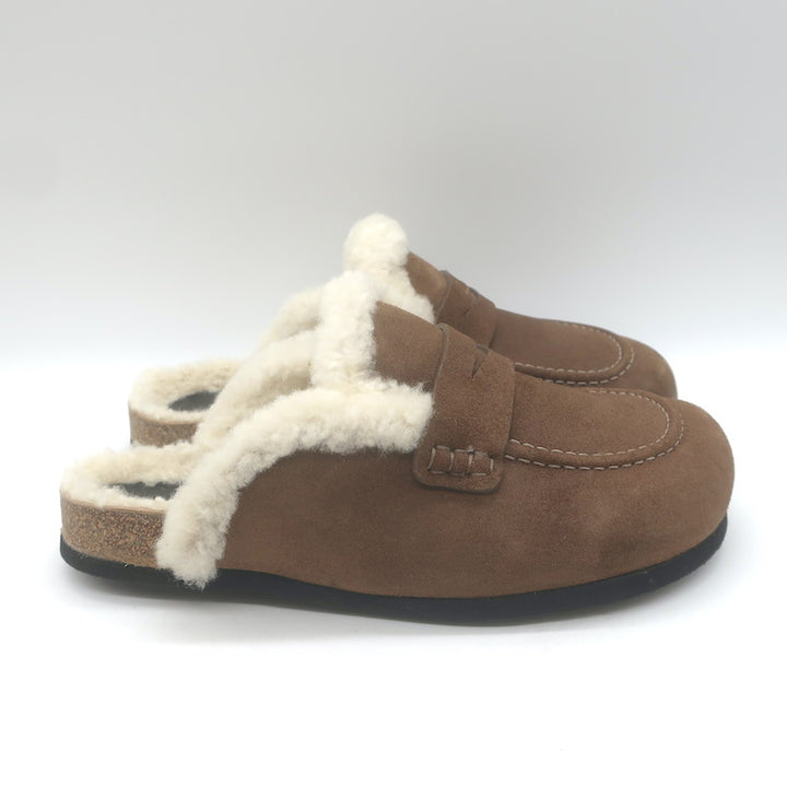 JW Anderson Shearling Penny Loafer Mules Brown Leather Size 38