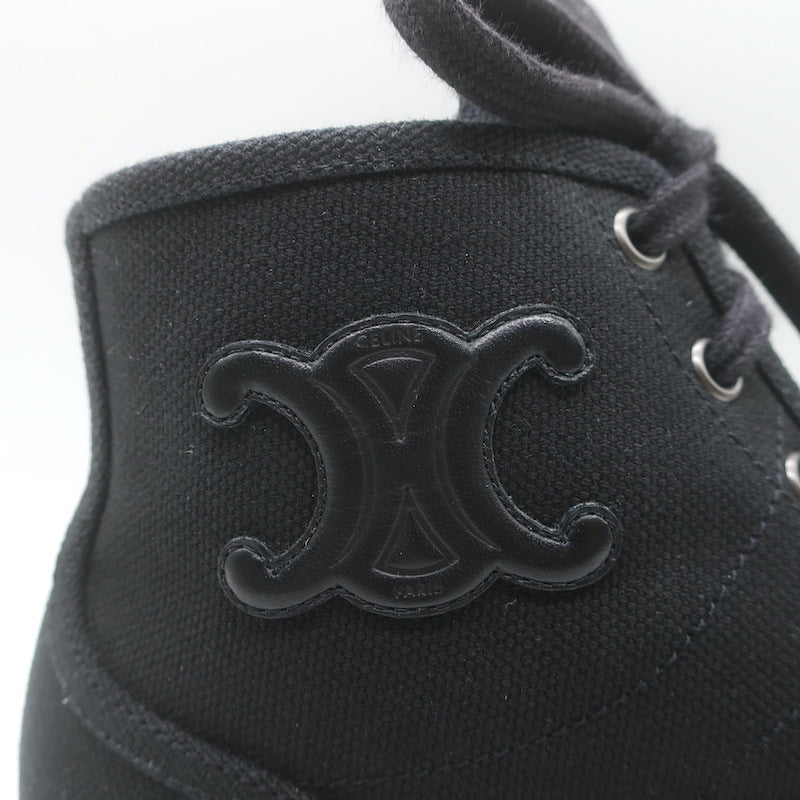 Celine Triomphe Platform High Top Sneakers Black Canvas Size 37 US 8