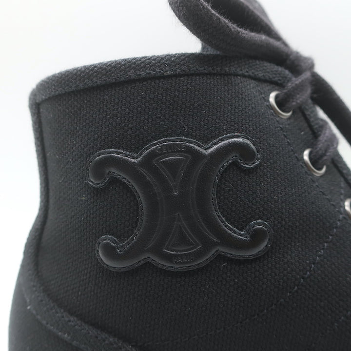Celine Triomphe Platform High Top Sneakers Black Canvas Size 37 US 8